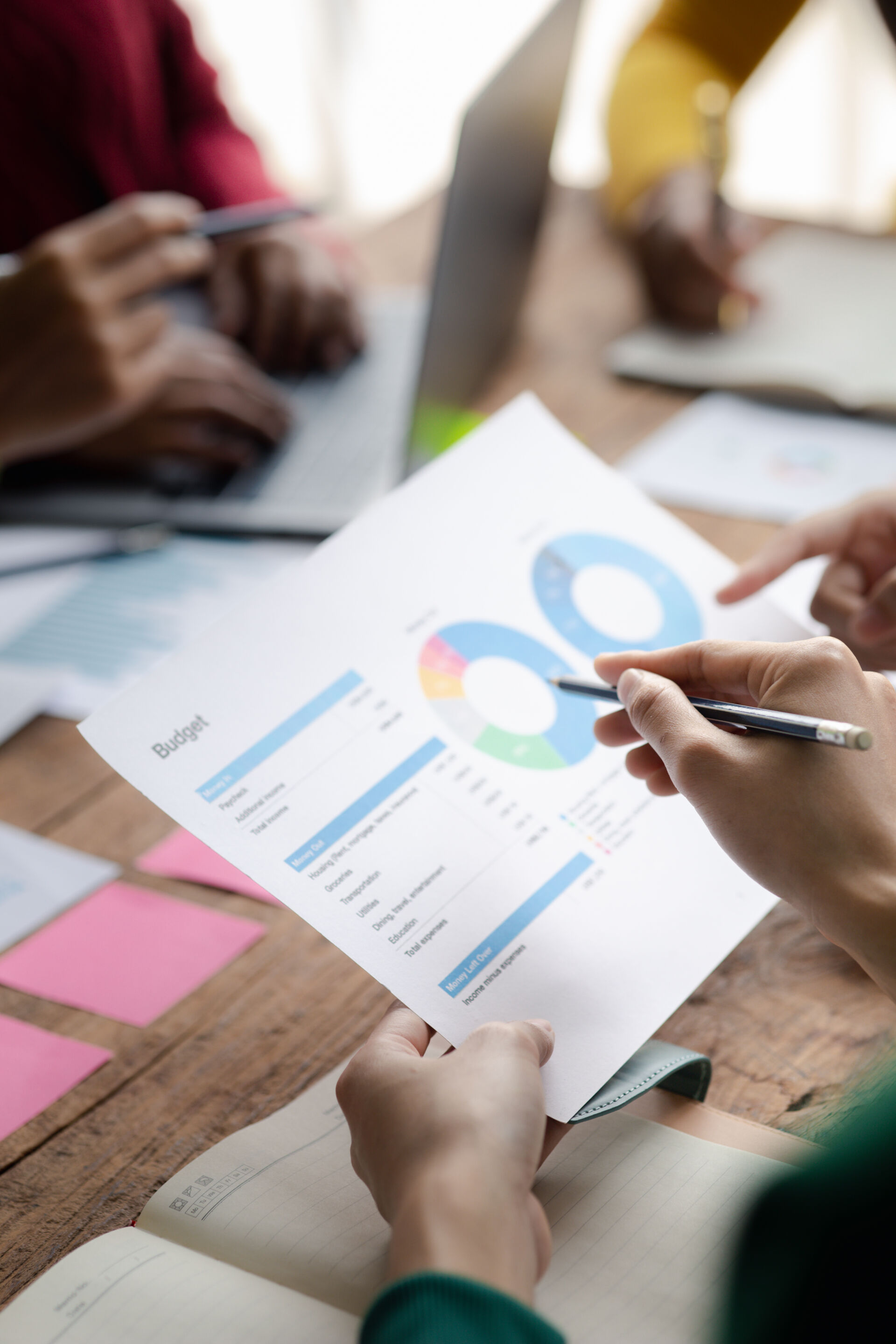 The meeting between co-founders of startups, startup company sales team meetings, brainstorming and summary of company performance. Business strategy management concept.